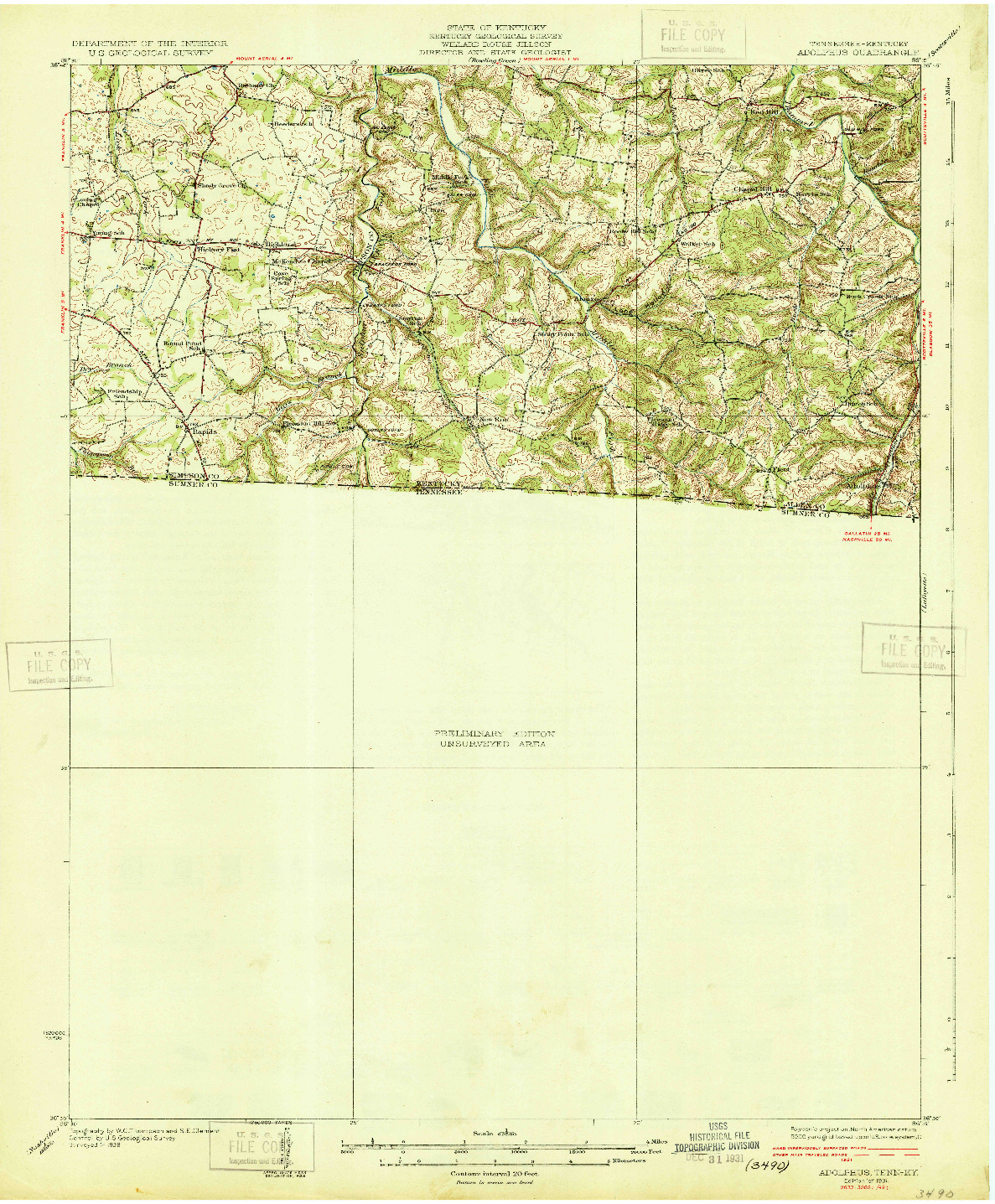 USGS 1:62500-SCALE QUADRANGLE FOR ADOLPHUS, TN 1931