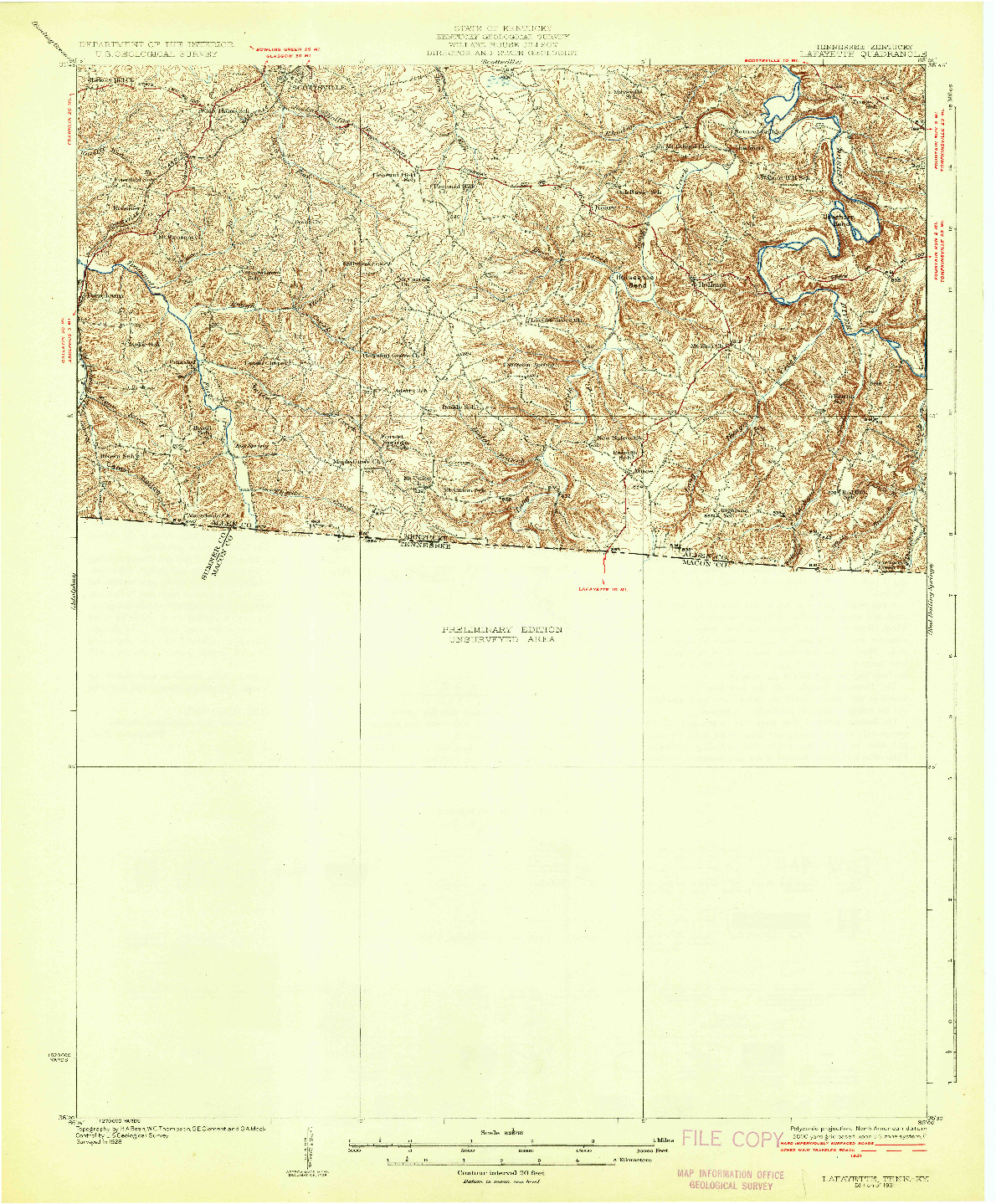 USGS 1:62500-SCALE QUADRANGLE FOR LAFAYETTE, TN 1931