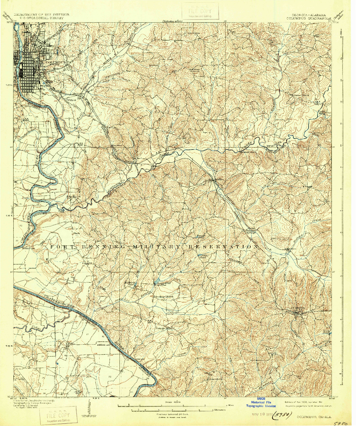 USGS 1:62500-SCALE QUADRANGLE FOR COLUMBUS, GA 1908