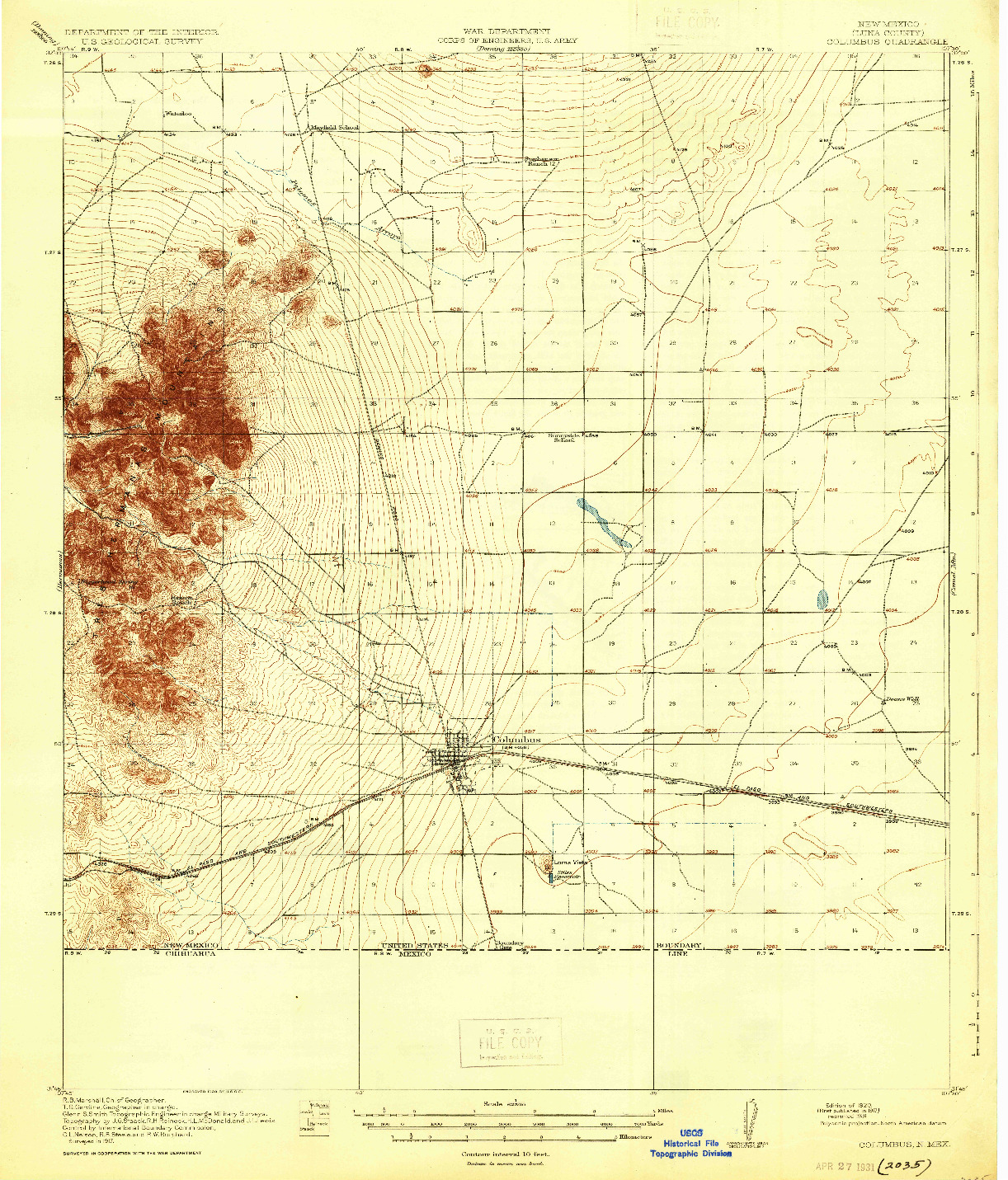 USGS 1:62500-SCALE QUADRANGLE FOR COLUMBUS, NM 1920