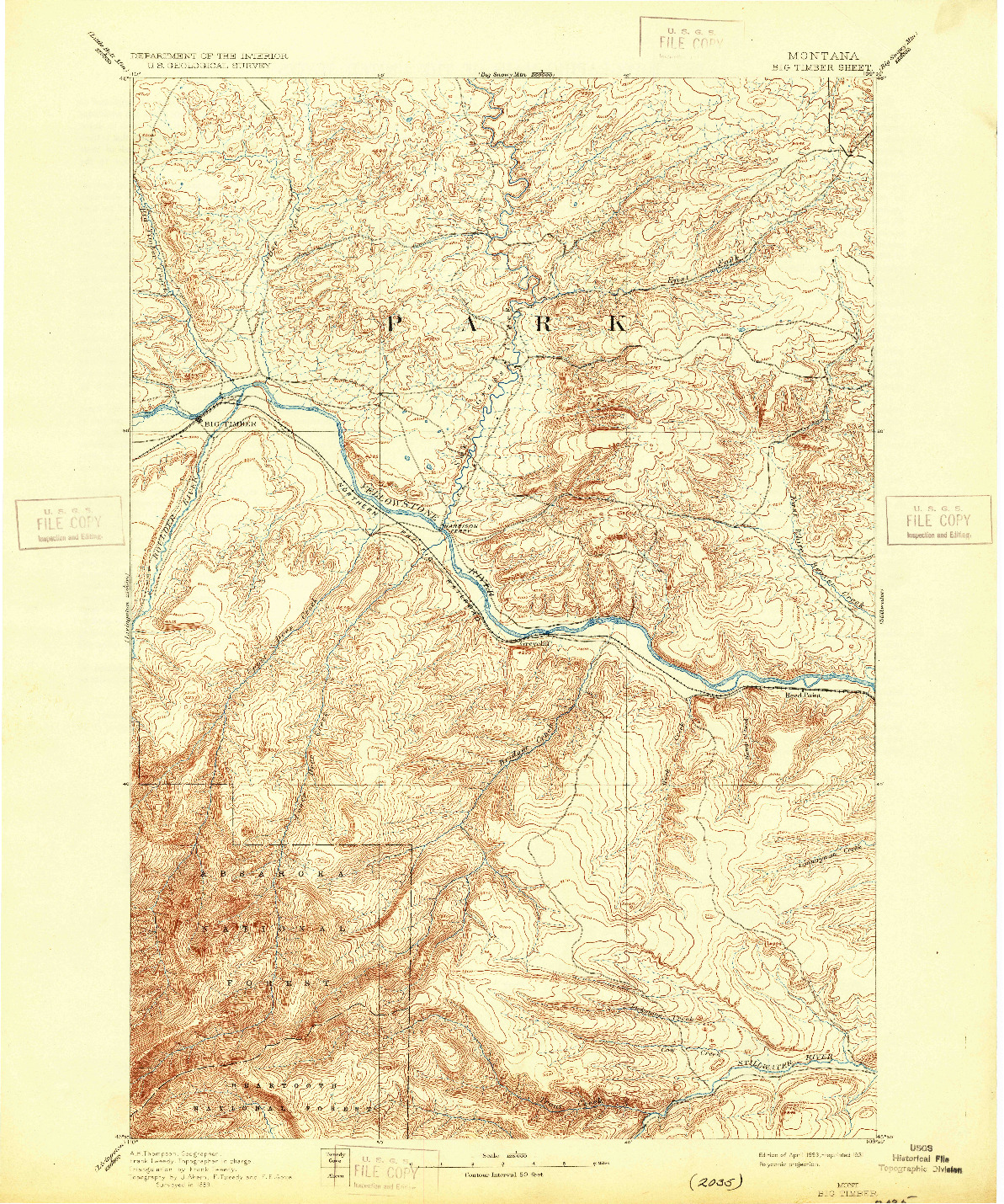 USGS 1:125000-SCALE QUADRANGLE FOR BIG TIMBER, MT 1893