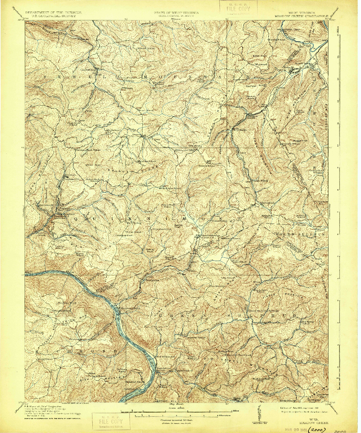 USGS 1:62500-SCALE QUADRANGLE FOR MEADOW CREEK, WV 1915