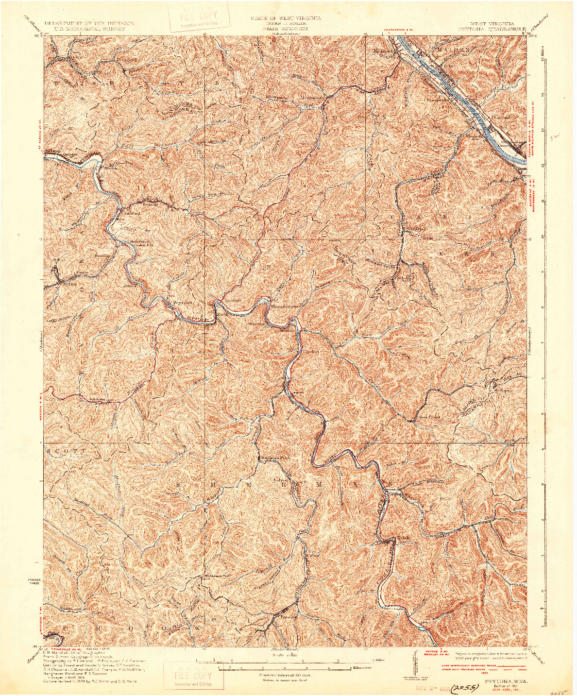 USGS 1:62500-SCALE QUADRANGLE FOR PEYTONA, WV 1931