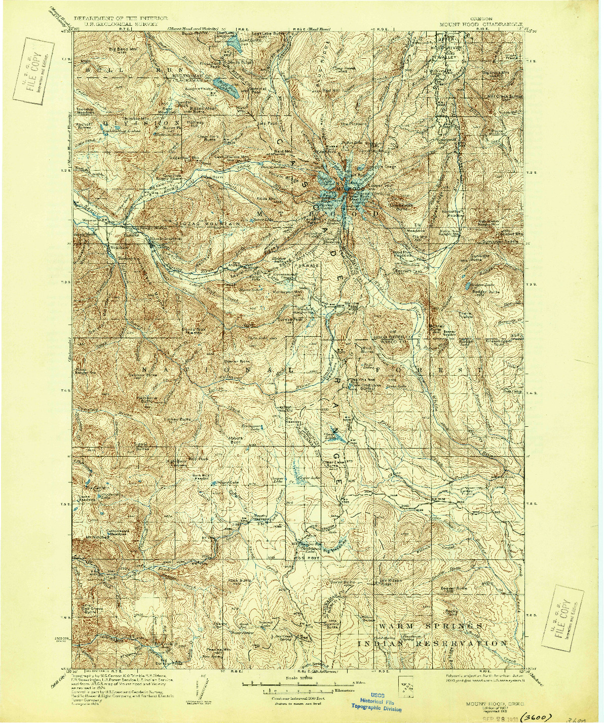 USGS 1:125000-SCALE QUADRANGLE FOR MOUNT HOOD, OR 1927