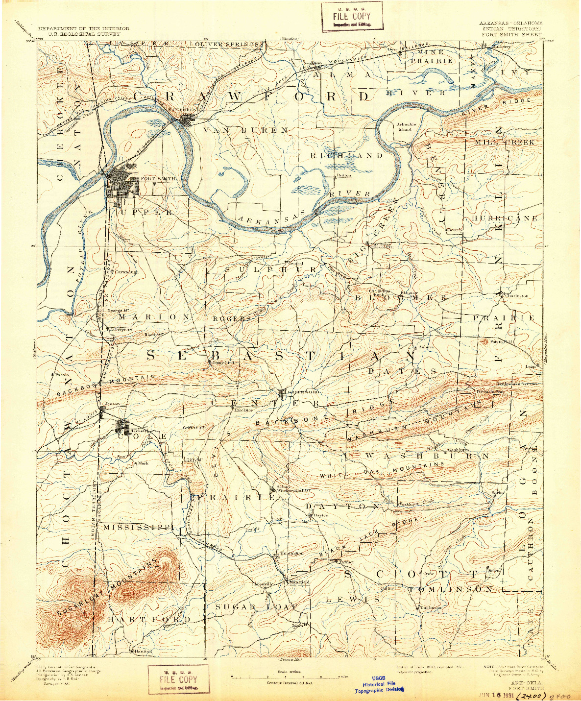 USGS 1:125000-SCALE QUADRANGLE FOR FORT SMITH, AR 1890