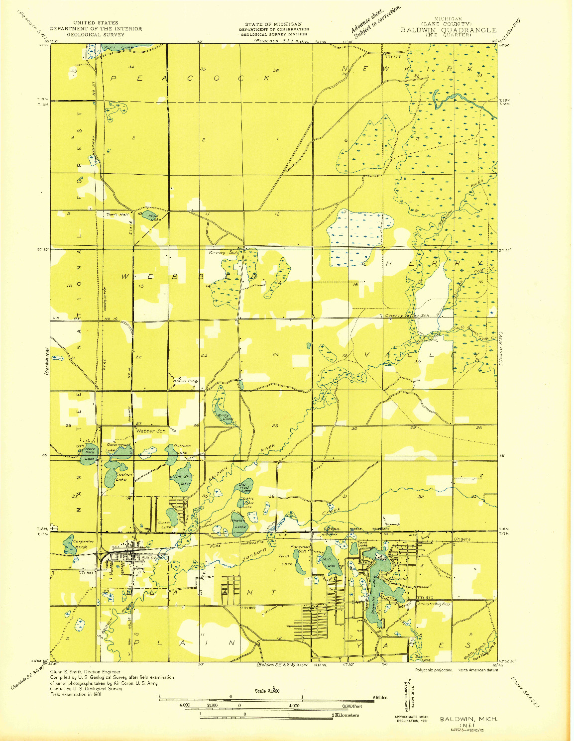 USGS 1:31680-SCALE QUADRANGLE FOR BALDWIN NE, MI 1931