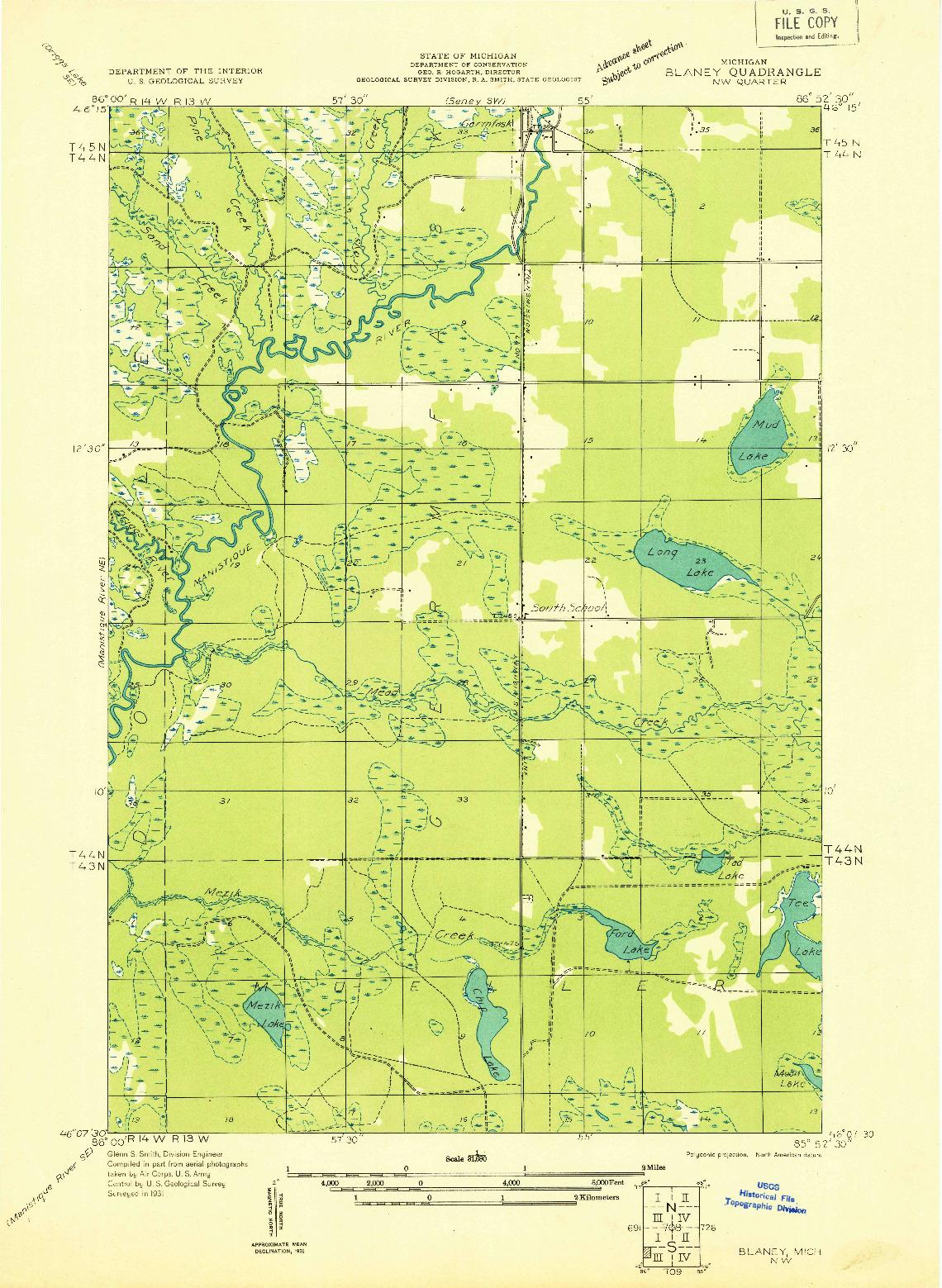 USGS 1:31680-SCALE QUADRANGLE FOR BLANEY NW, MI 1931