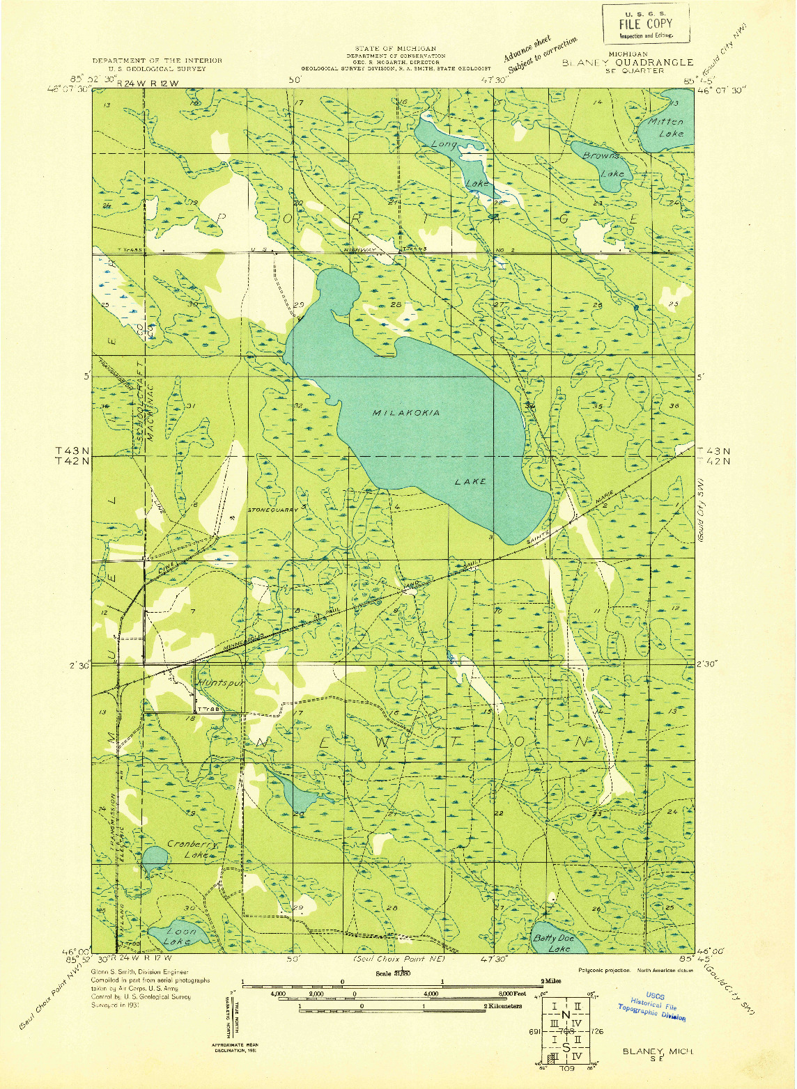 USGS 1:31680-SCALE QUADRANGLE FOR BLANEY SE, MI 1931