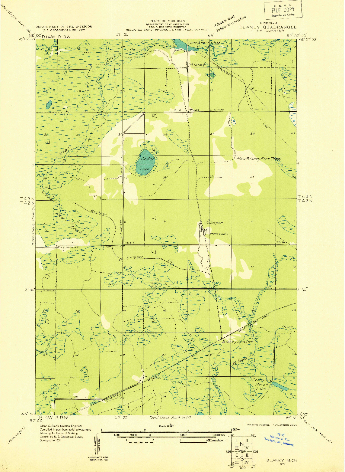 USGS 1:31680-SCALE QUADRANGLE FOR BLANEY SW, MI 1931