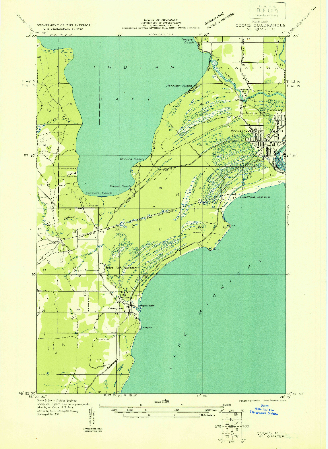 USGS 1:31680-SCALE QUADRANGLE FOR COOKS NE, MI 1931