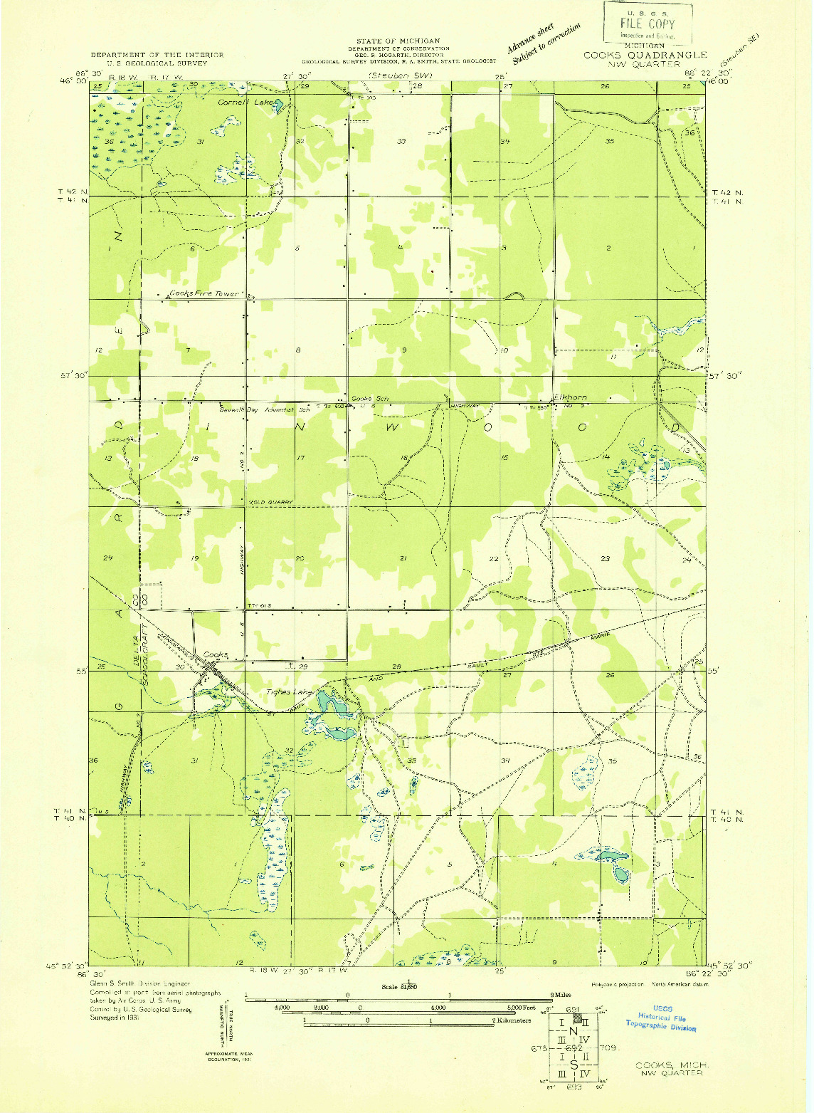 USGS 1:31680-SCALE QUADRANGLE FOR COOKS NW, MI 1931