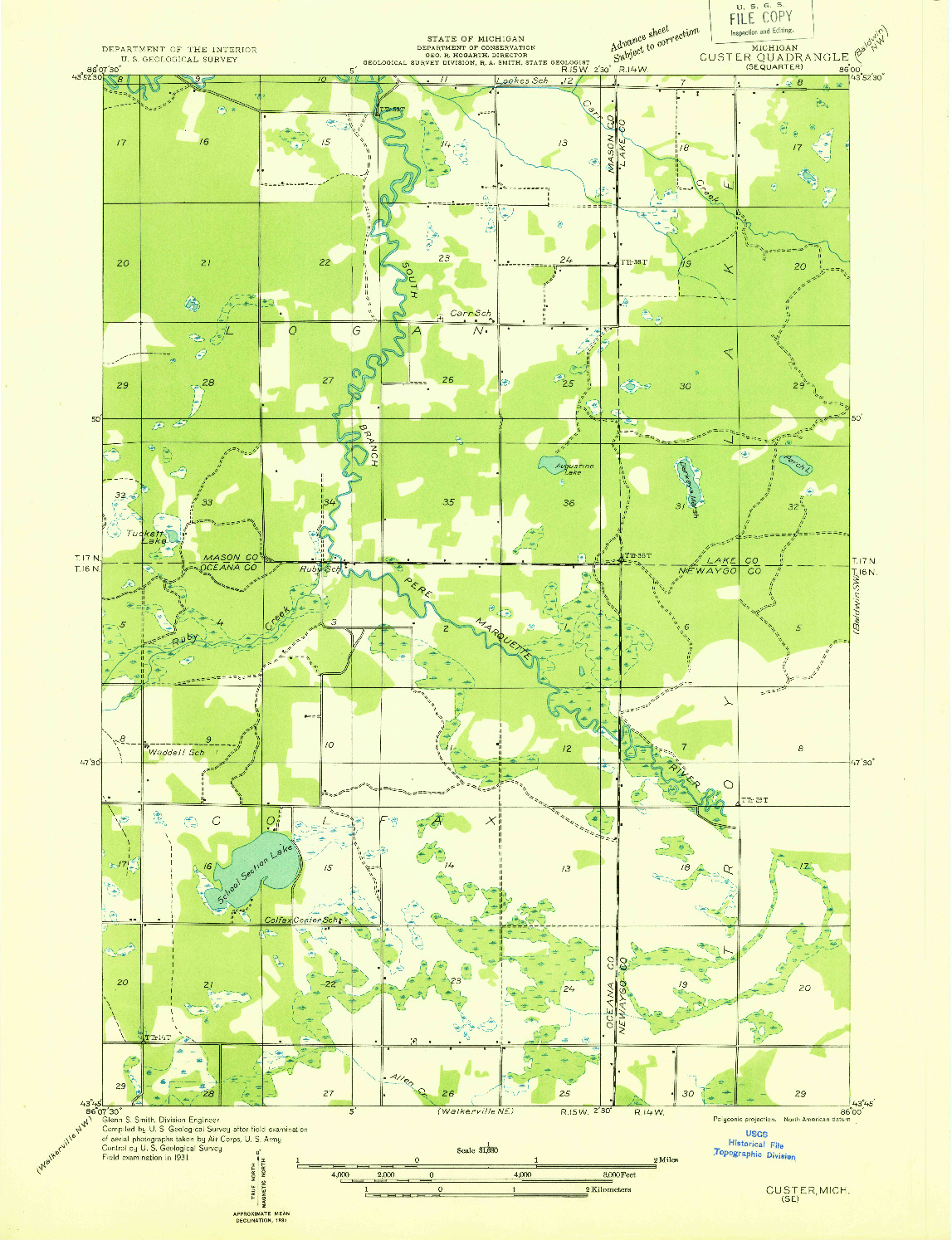 USGS 1:31680-SCALE QUADRANGLE FOR CUSTER SE, MI 1931