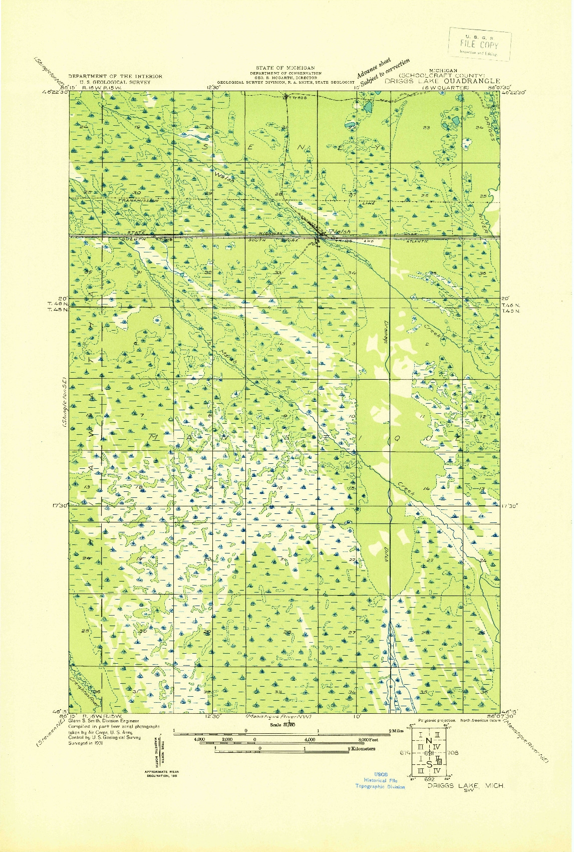 USGS 1:31680-SCALE QUADRANGLE FOR DRIGGS LAKE SW, MI 1931