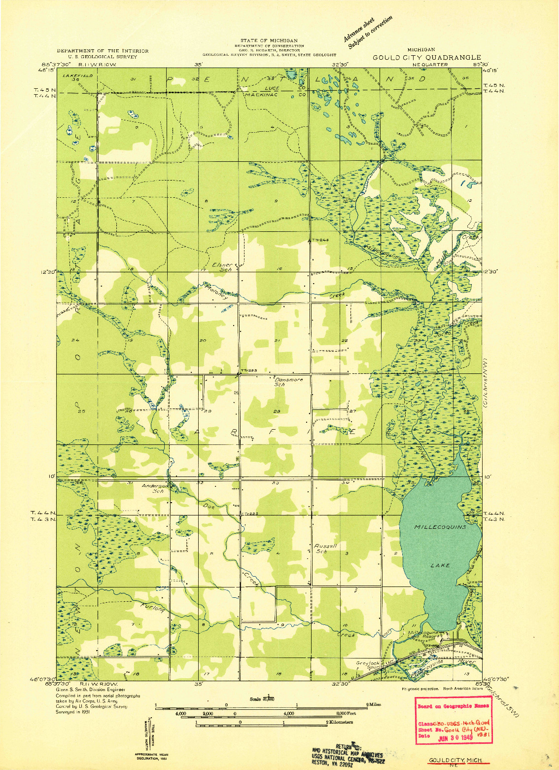 USGS 1:31680-SCALE QUADRANGLE FOR GOULD CITY NE, MI 1931