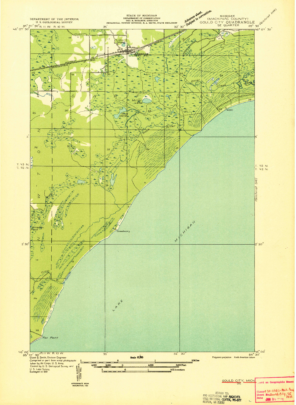 USGS 1:31680-SCALE QUADRANGLE FOR GOULD CITY SE, MI 1931