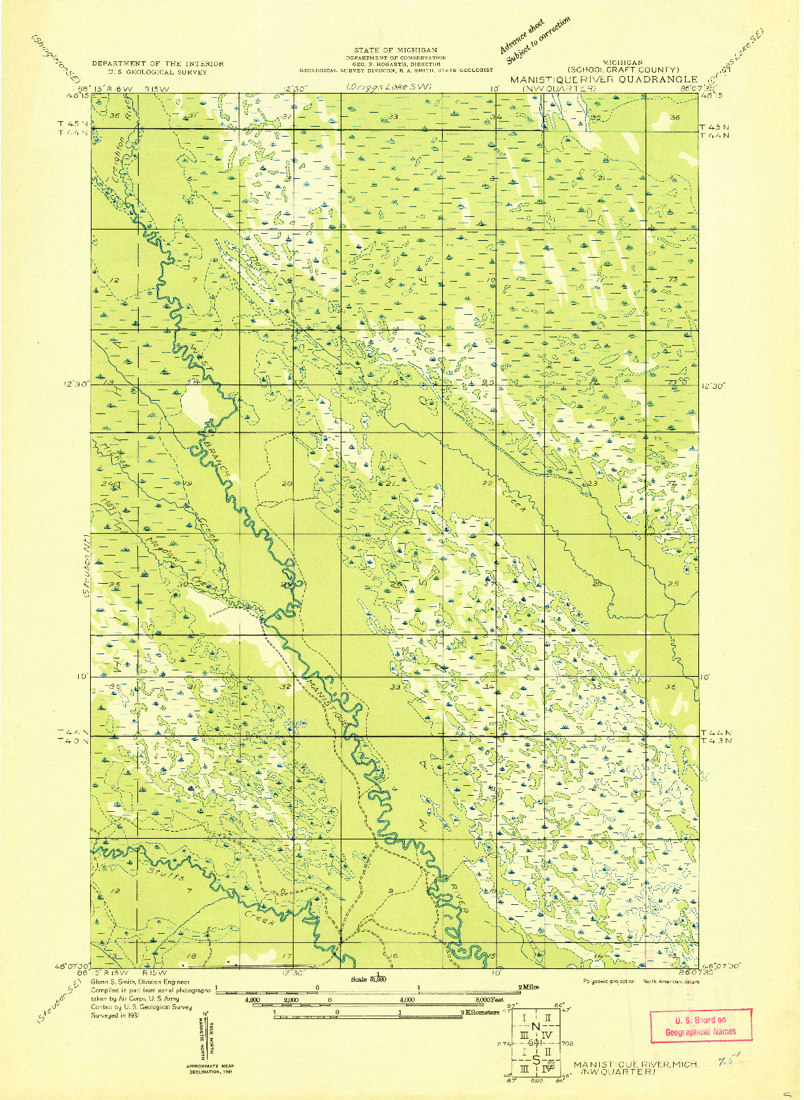 USGS 1:31680-SCALE QUADRANGLE FOR MANISTIQUE RIVER NW, MI 1931
