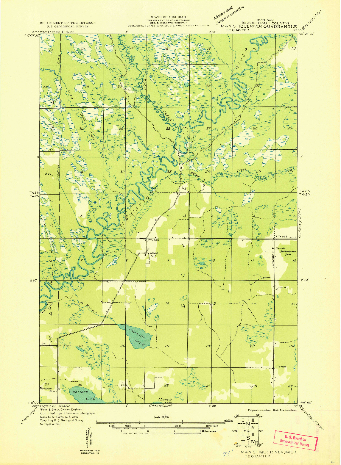 USGS 1:31680-SCALE QUADRANGLE FOR MANISTIQUE RIVER SE, MI 1931