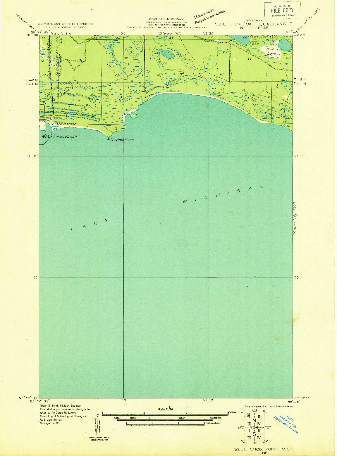 USGS 1:31680-SCALE QUADRANGLE FOR SEUL CHOIX POINT NE, MI 1931