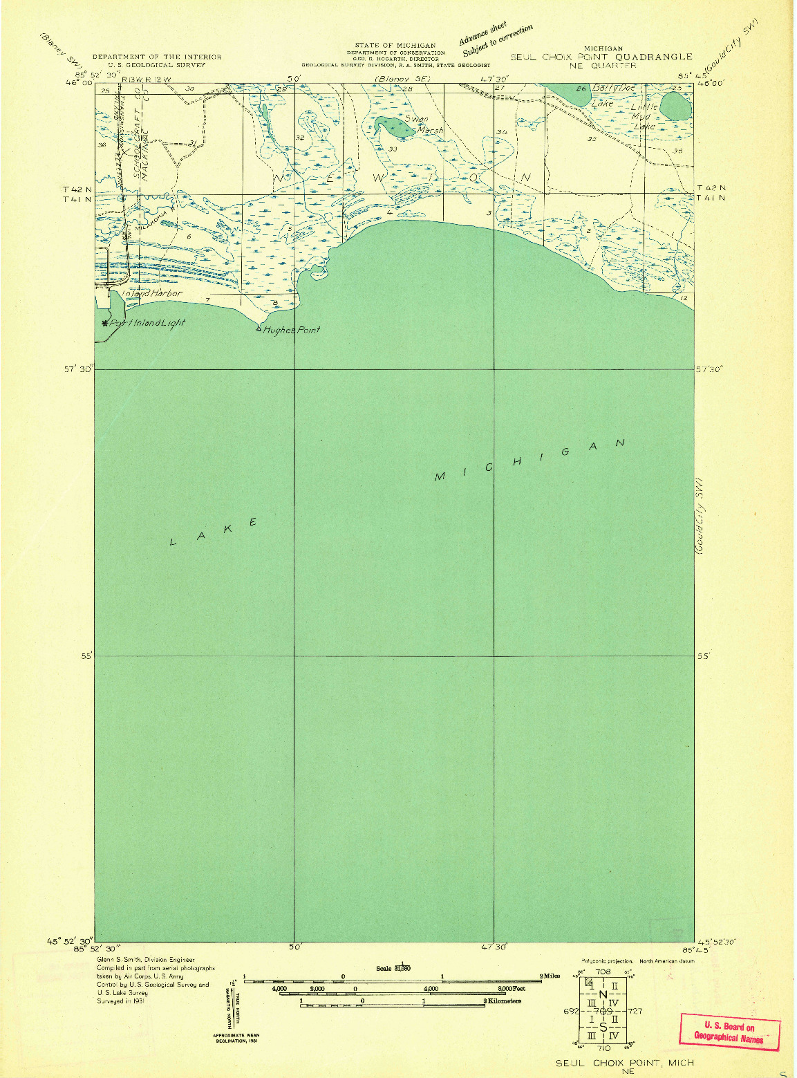 USGS 1:31680-SCALE QUADRANGLE FOR SEUL CHOIX POINT NE, MI 1931