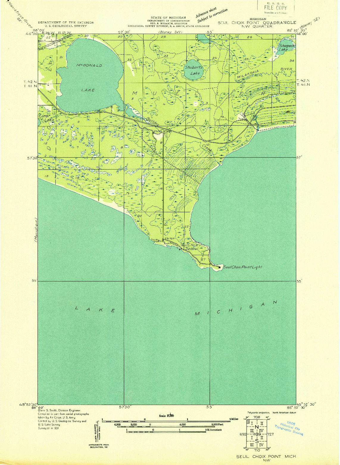 USGS 1:31680-SCALE QUADRANGLE FOR SEUL CHOIX POINT NW, MI 1931