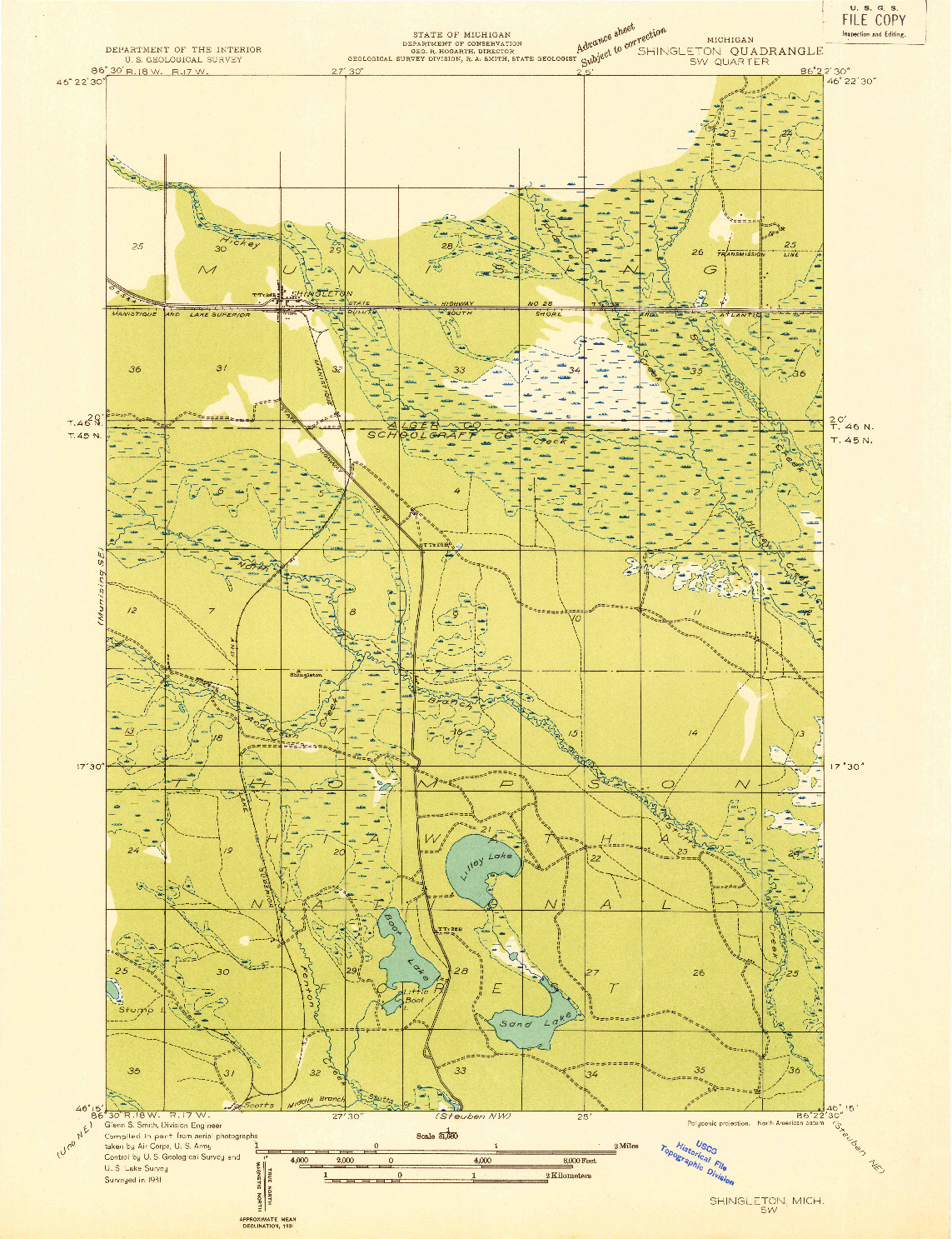USGS 1:31680-SCALE QUADRANGLE FOR SHINGLETON SW, MI 1931