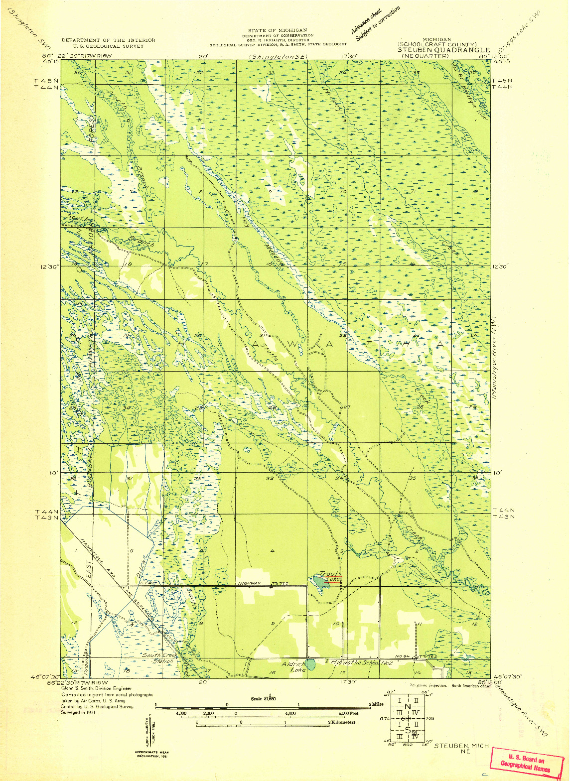 USGS 1:31680-SCALE QUADRANGLE FOR STEUBEN NE, MI 1931