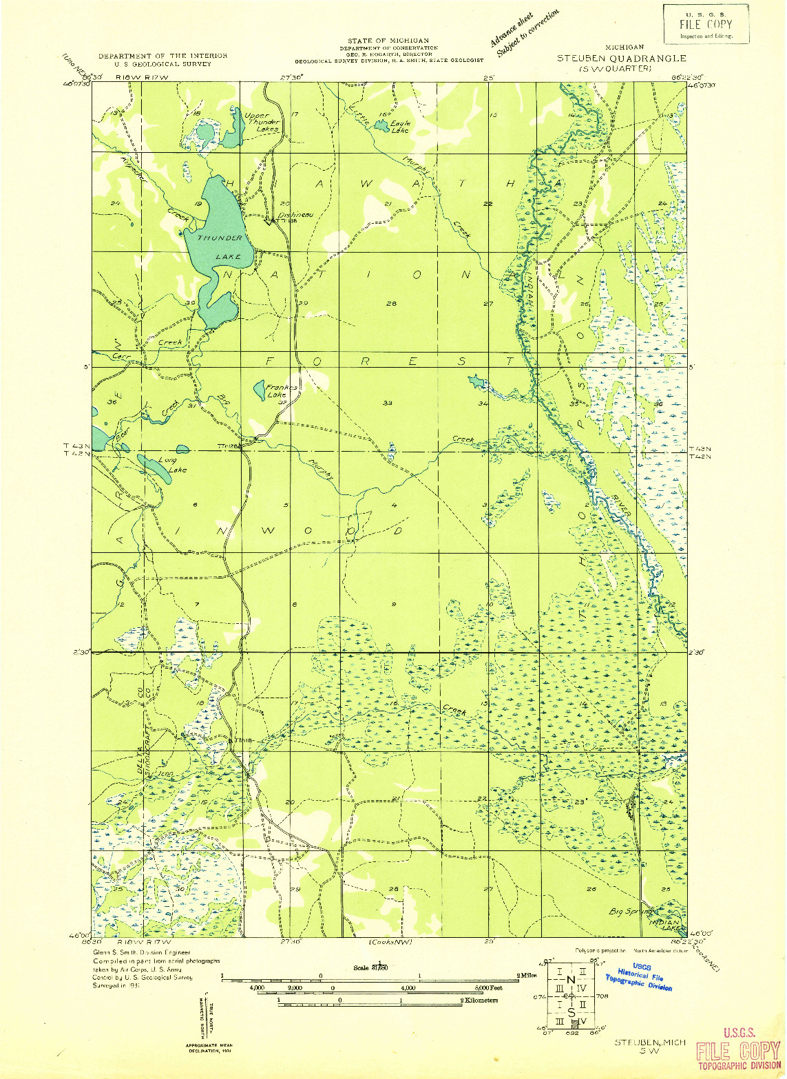 USGS 1:31680-SCALE QUADRANGLE FOR STEUBEN SW, MI 1931