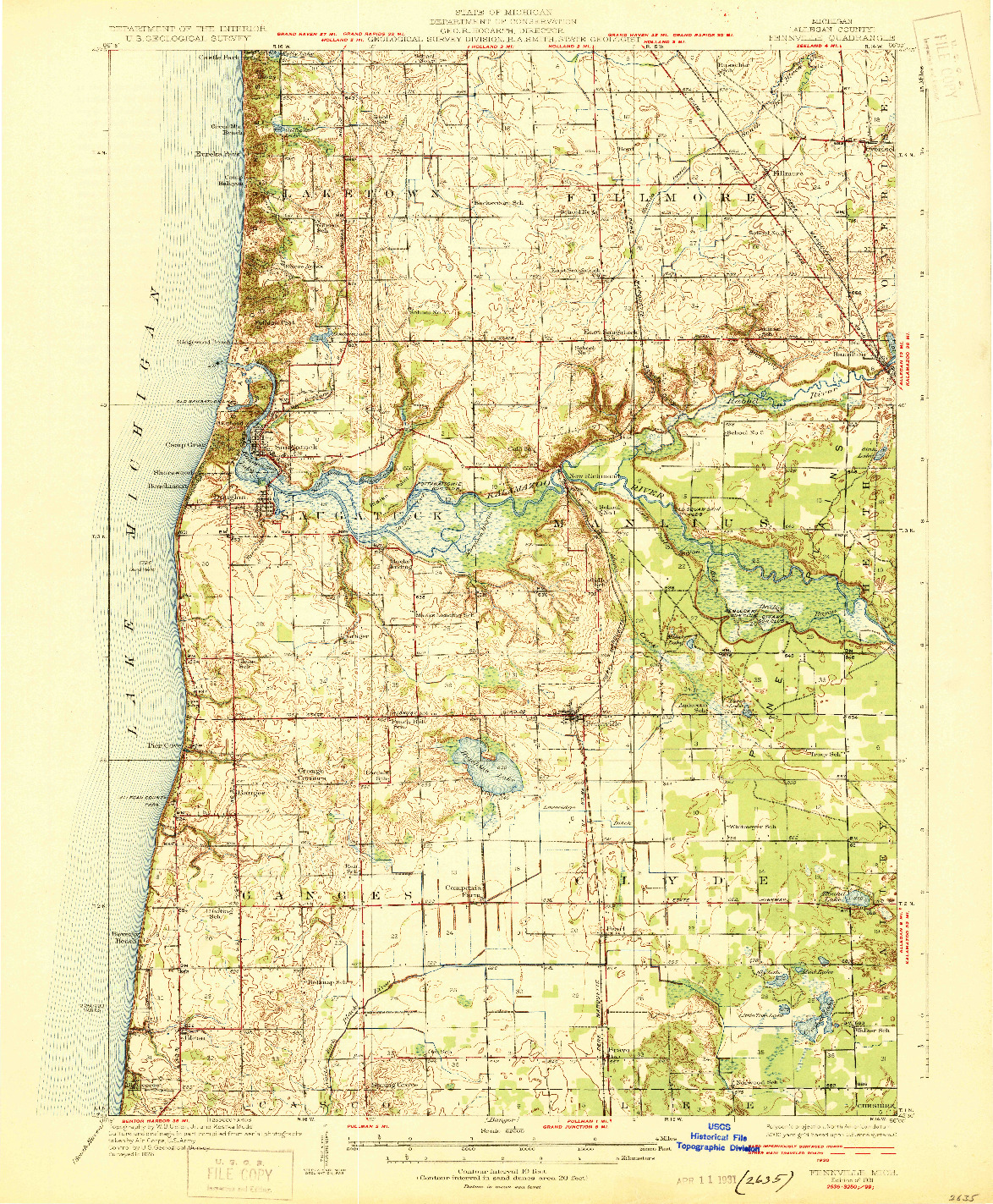 USGS 1:62500-SCALE QUADRANGLE FOR FENNVILLE, MI 1931