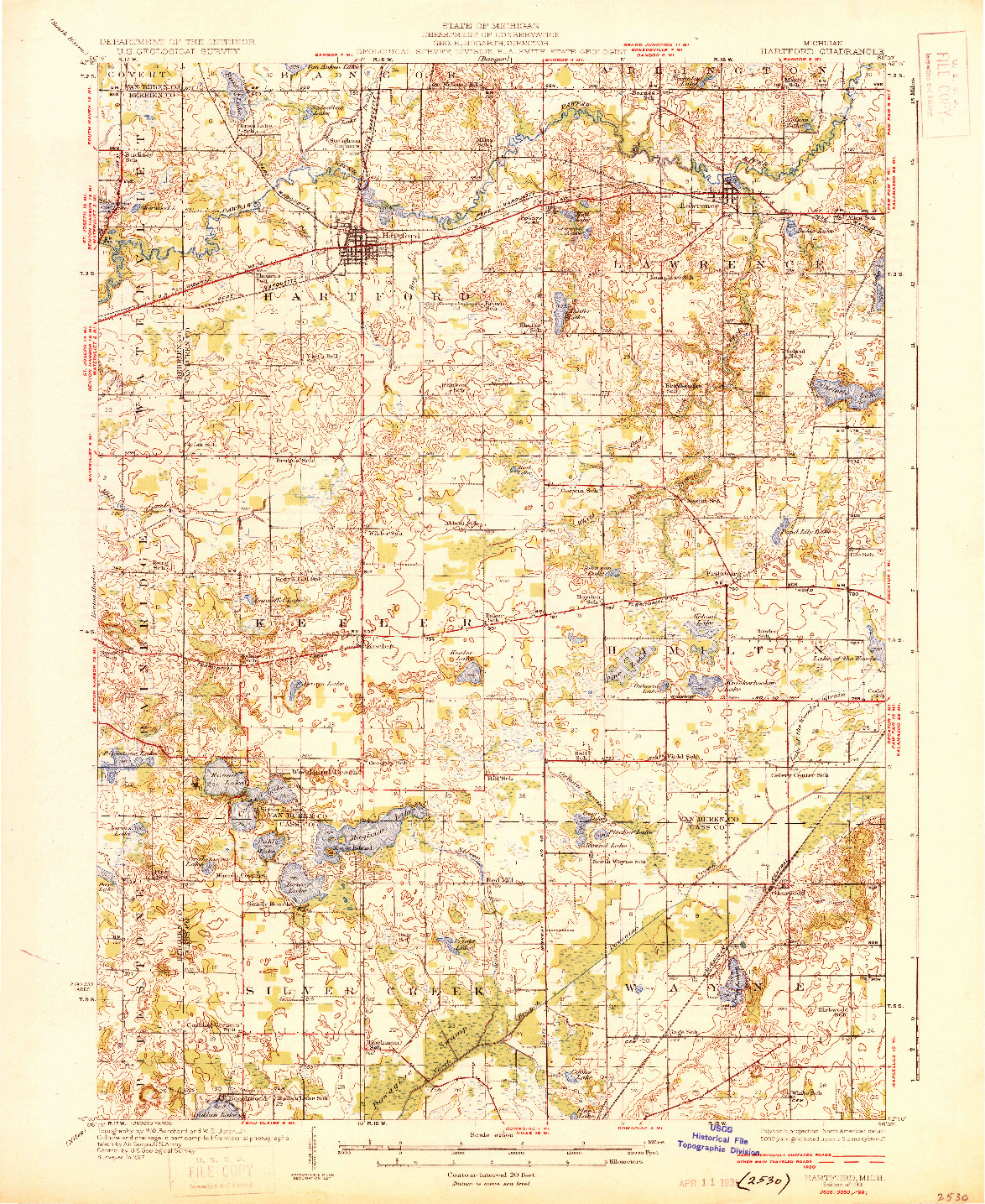 USGS 1:62500-SCALE QUADRANGLE FOR HARTFORD, MI 1931