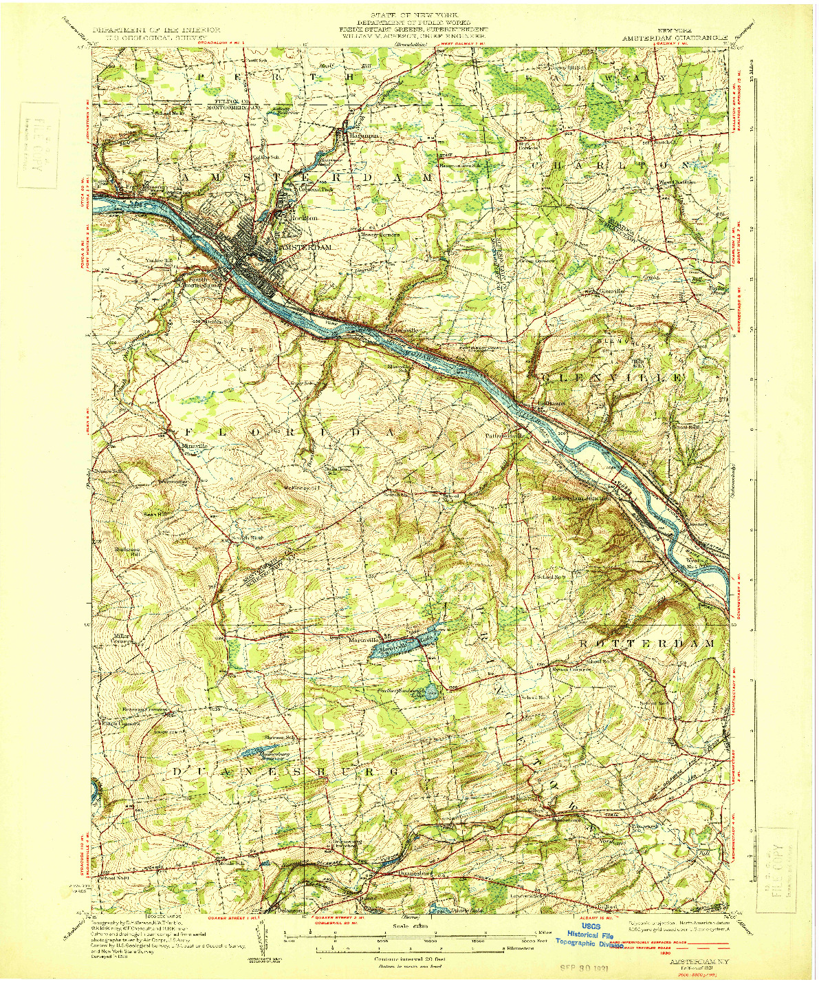 USGS 1:62500-SCALE QUADRANGLE FOR AMSTERDAM, NY 1931