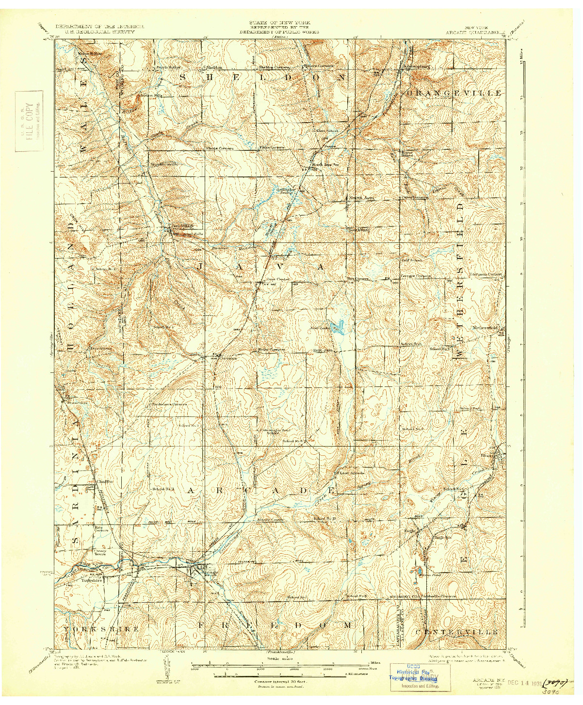 USGS 1:62500-SCALE QUADRANGLE FOR ARCADE, NY 1925