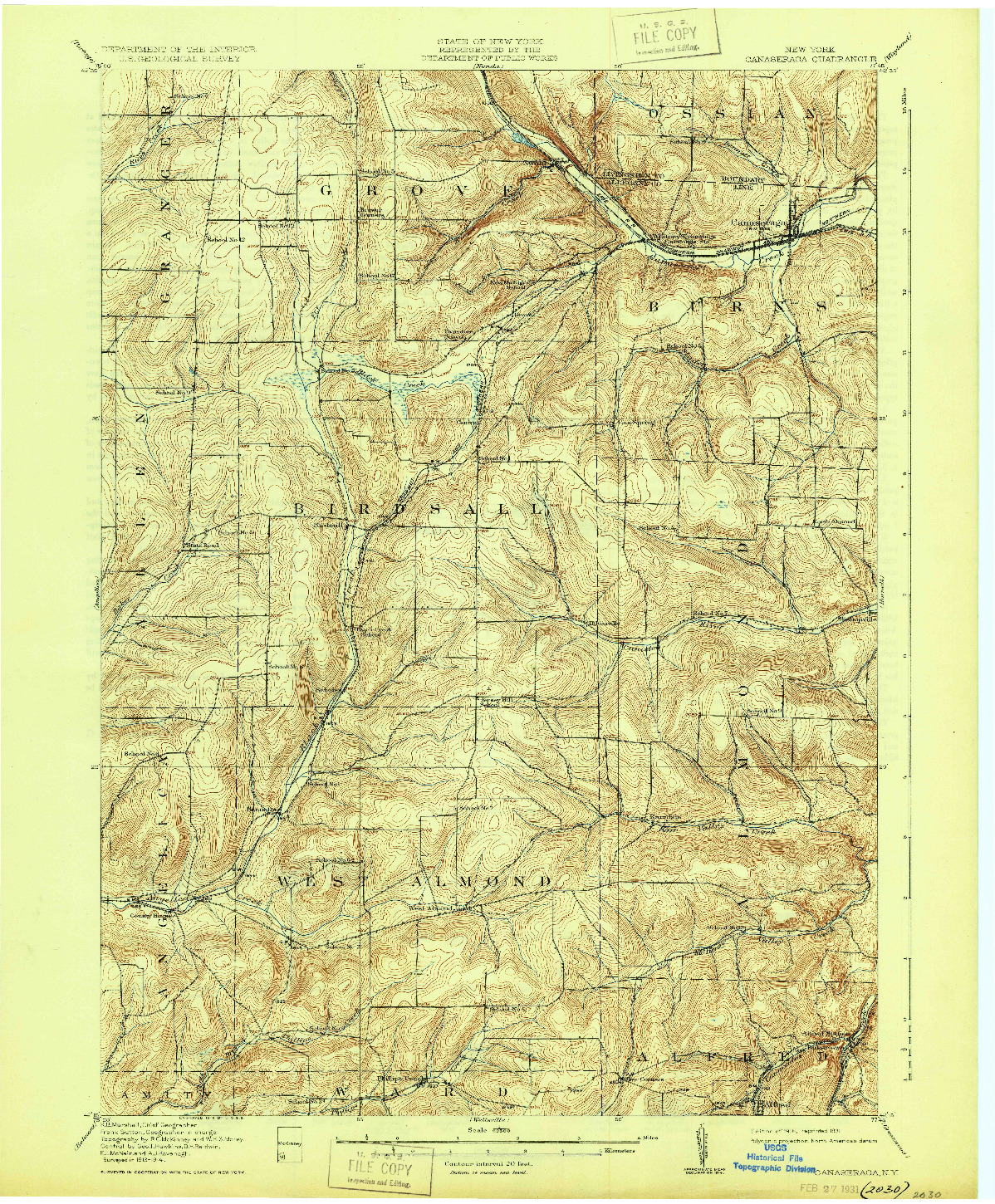 USGS 1:62500-SCALE QUADRANGLE FOR CANASERAGA, NY 1916