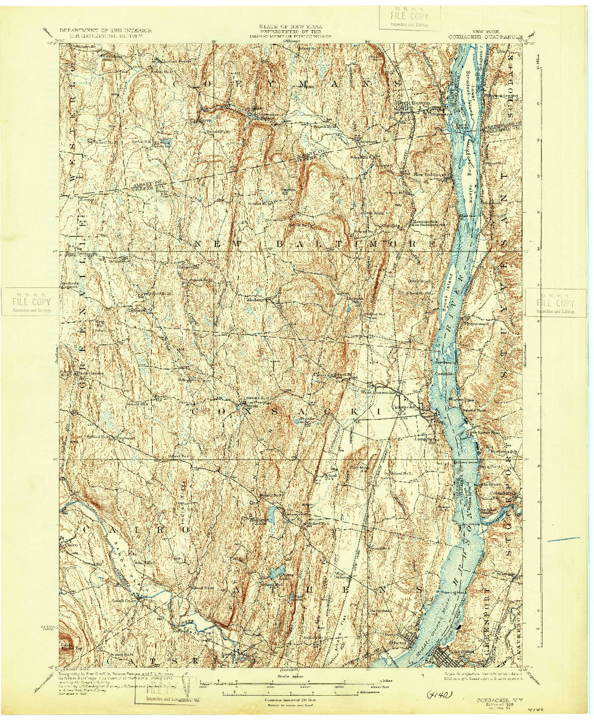 USGS 1:62500-SCALE QUADRANGLE FOR COXSACKIE, NY 1929