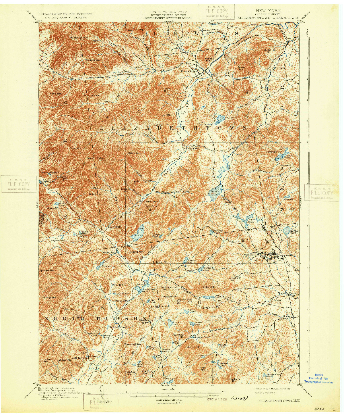 USGS 1:62500-SCALE QUADRANGLE FOR ELIZABETHTOWN, NY 1901