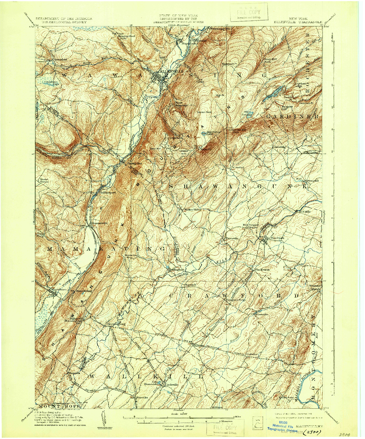 USGS 1:62500-SCALE QUADRANGLE FOR ELLENVILLE, NY 1906