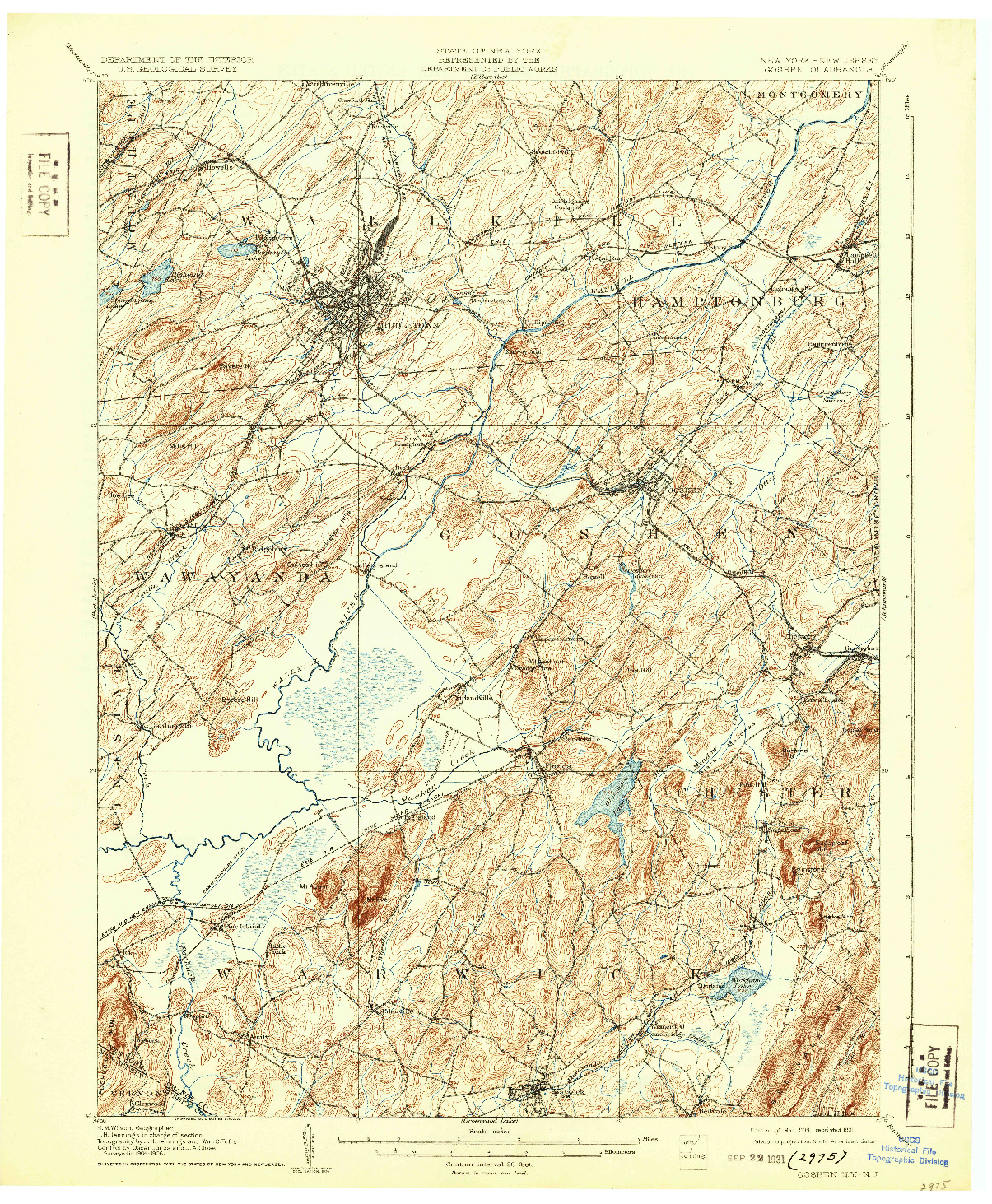 USGS 1:62500-SCALE QUADRANGLE FOR GOSHEN, NY 1908