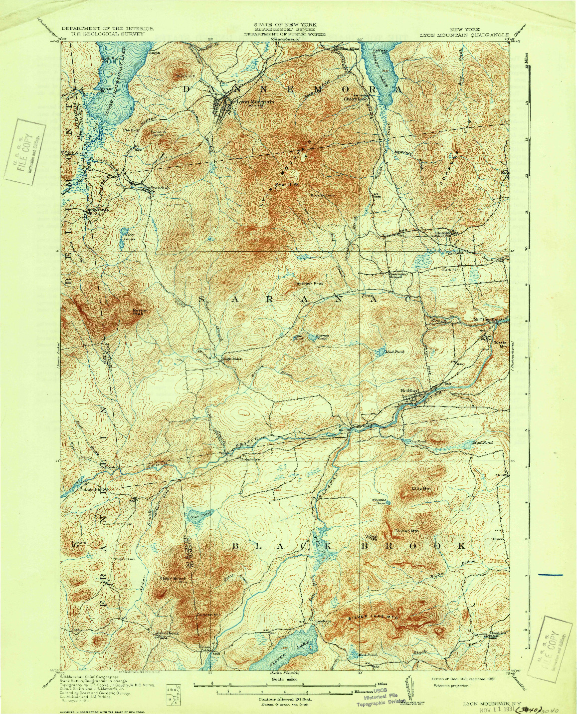 USGS 1:62500-SCALE QUADRANGLE FOR LYON MOUNTAIN, NY 1913