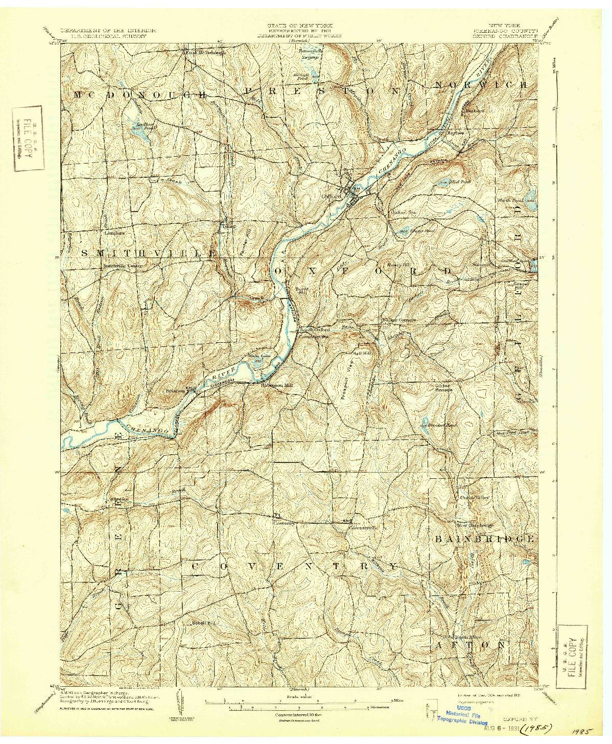 USGS 1:62500-SCALE QUADRANGLE FOR OXFORD, NY 1904