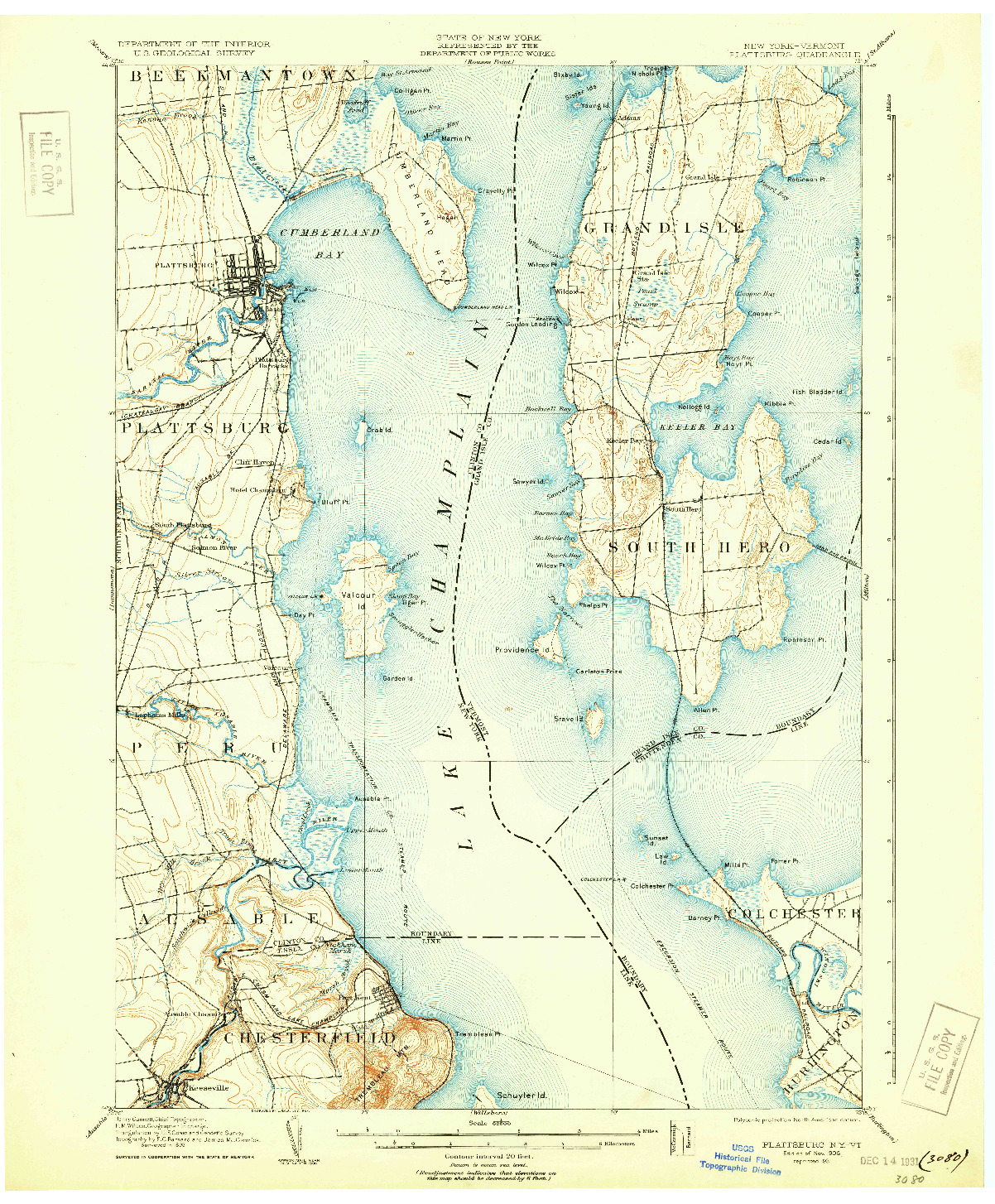 USGS 1:62500-SCALE QUADRANGLE FOR PLATTSBURG, NY 1906