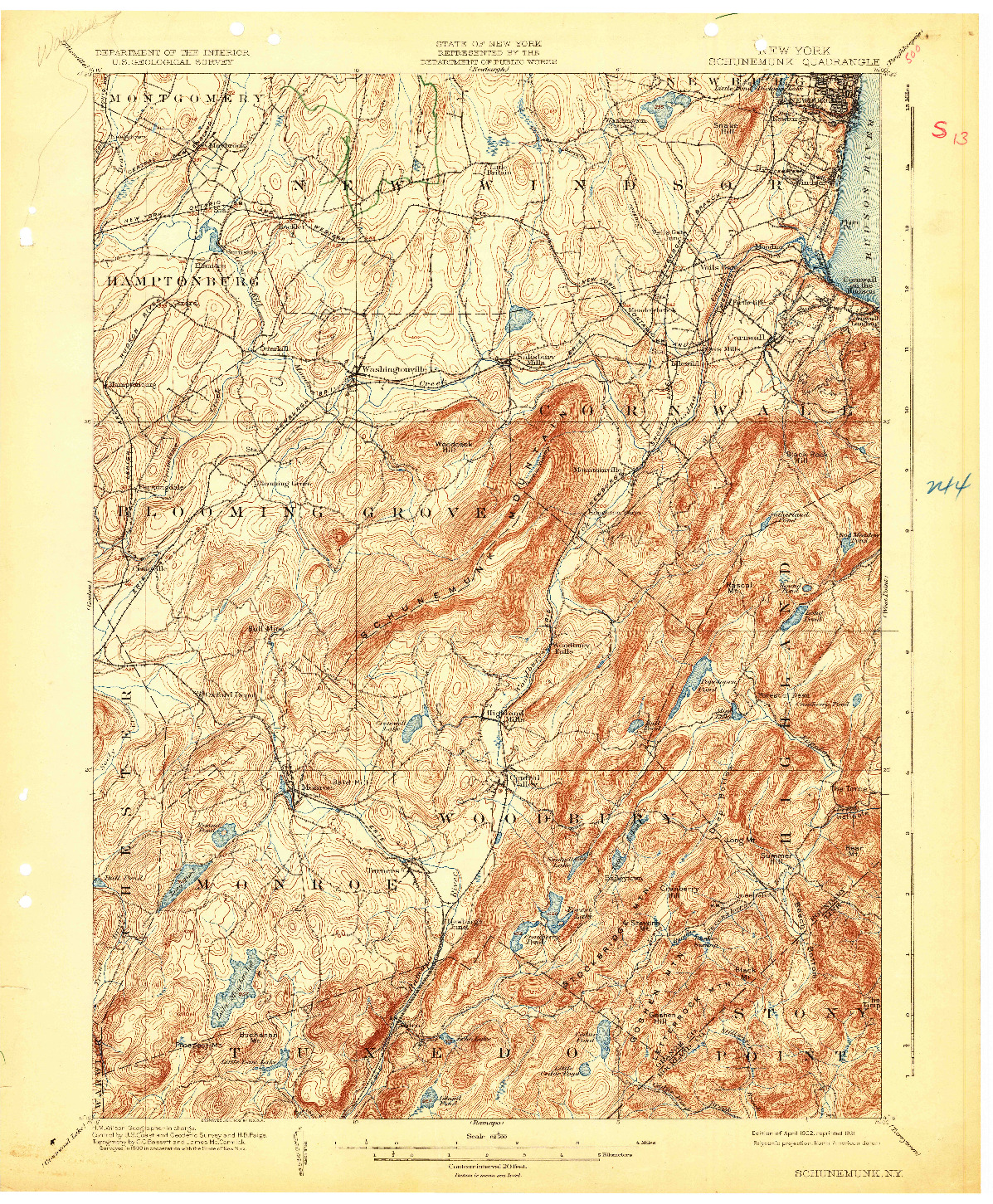 USGS 1:62500-SCALE QUADRANGLE FOR SCHUNEMUNK, NY 1902