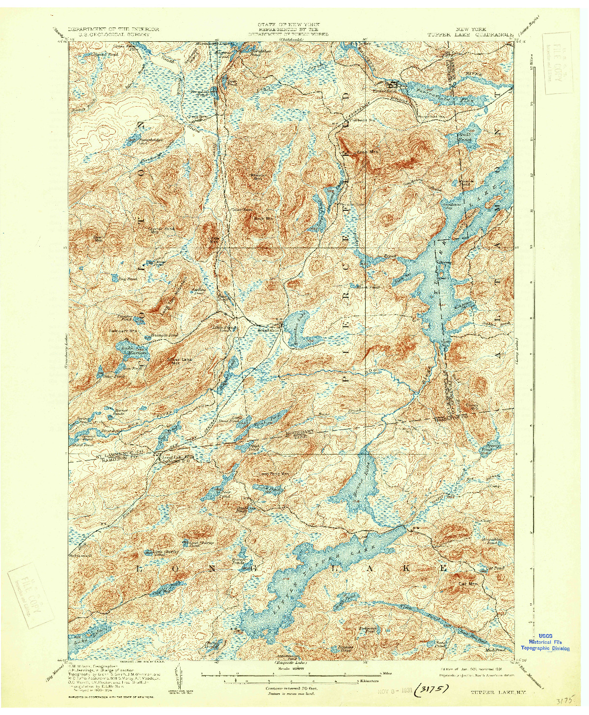 USGS 1:62500-SCALE QUADRANGLE FOR TUPPER LAKE, NY 1907