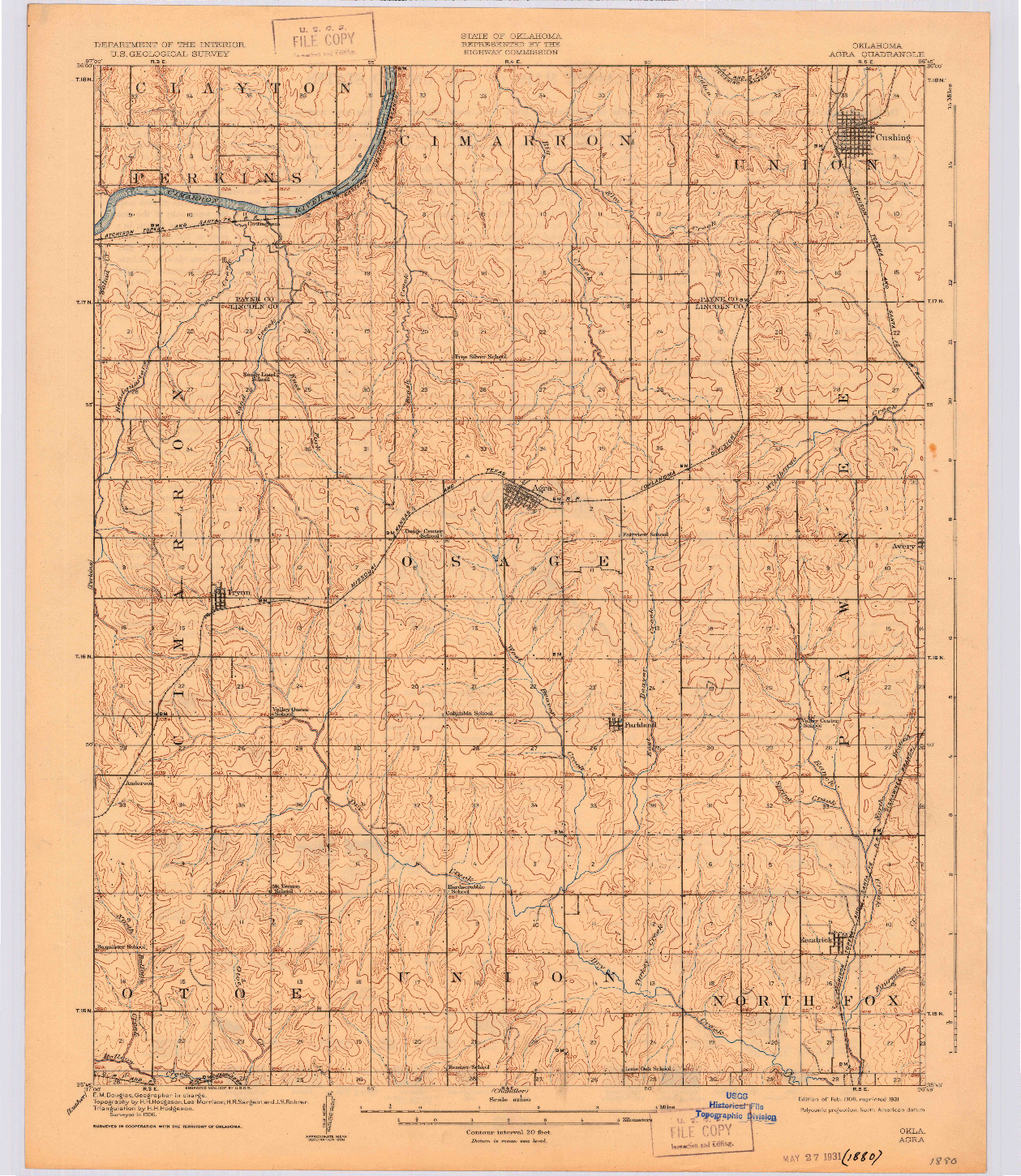 USGS 1:62500-SCALE QUADRANGLE FOR AGRA, OK 1908