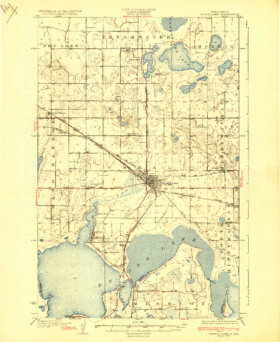 USGS 1:62500-SCALE QUADRANGLE FOR DEVILS LAKE, ND 1931