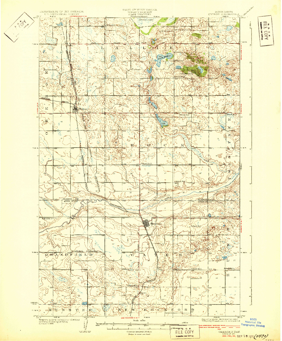 USGS 1:62500-SCALE QUADRANGLE FOR OBERON, ND 1931