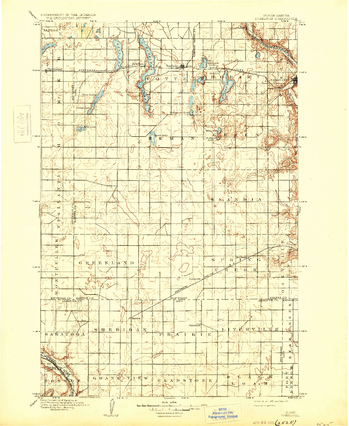 USGS 1:125000-SCALE QUADRANGLE FOR ECKELSON, ND 1897