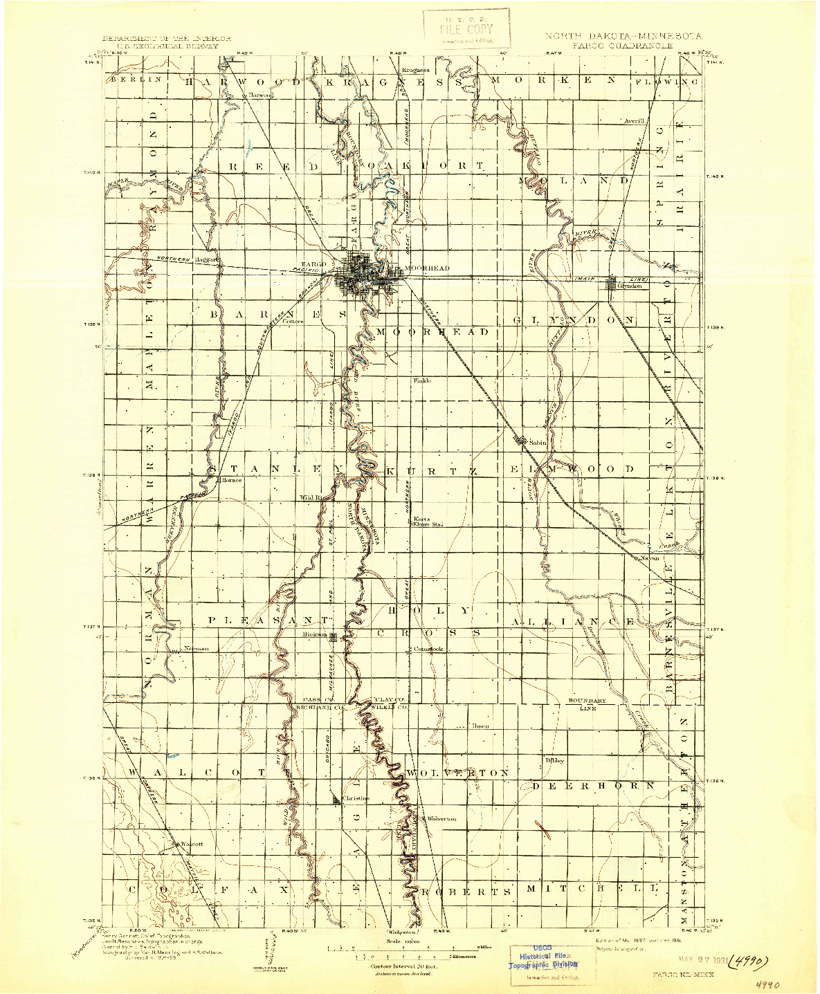 USGS 1:125000-SCALE QUADRANGLE FOR FARGO, ND 1897