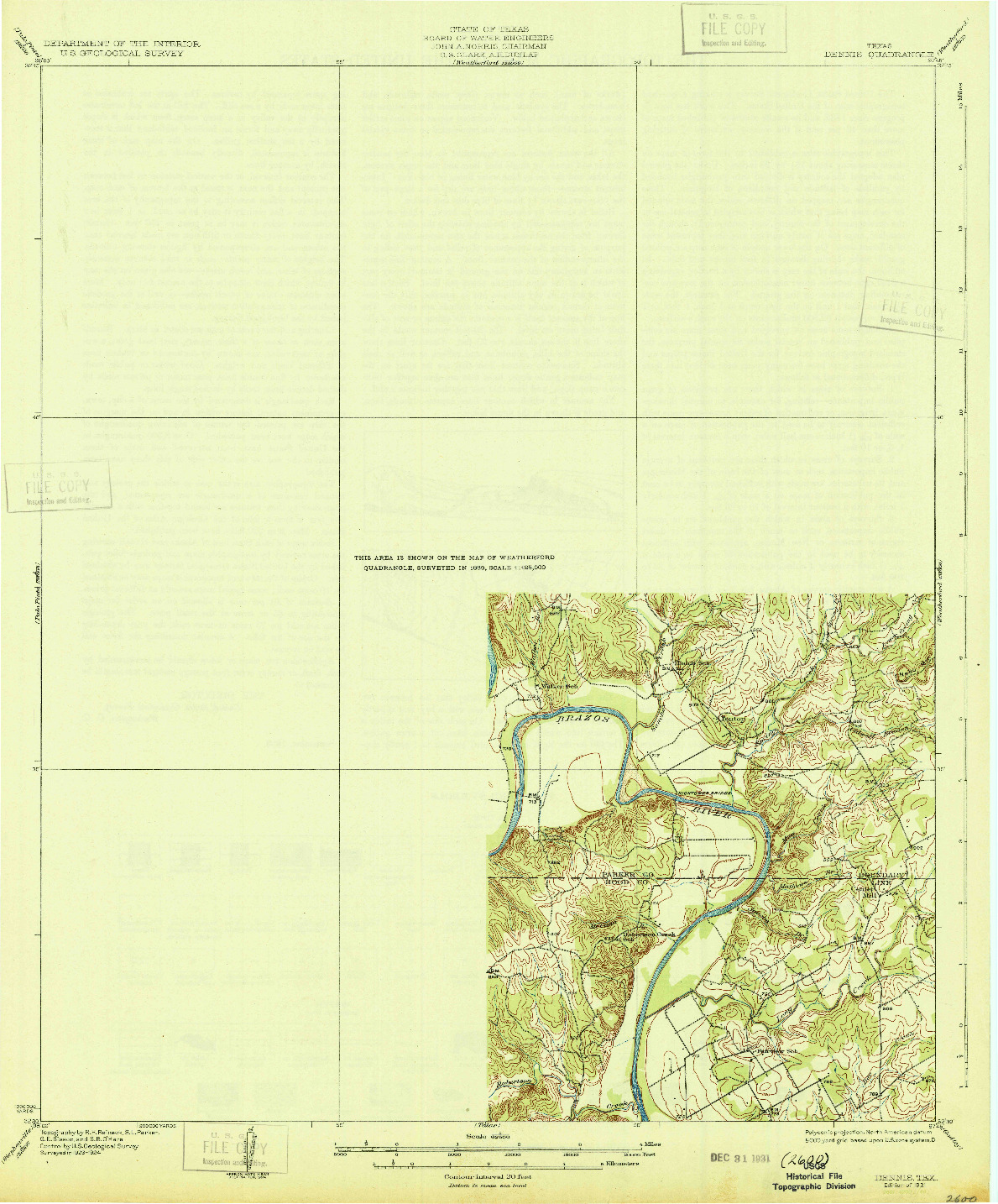 USGS 1:62500-SCALE QUADRANGLE FOR DENNIS, TX 1931