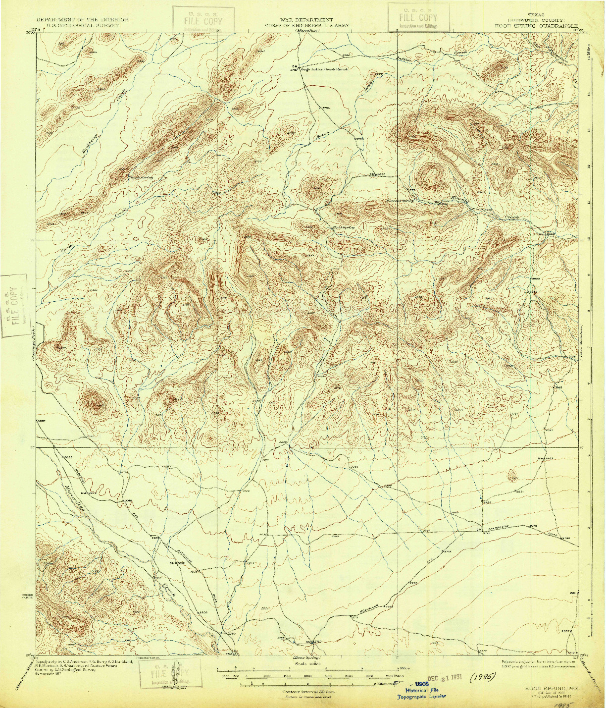 USGS 1:62500-SCALE QUADRANGLE FOR HOOD SPRING, TX 1931