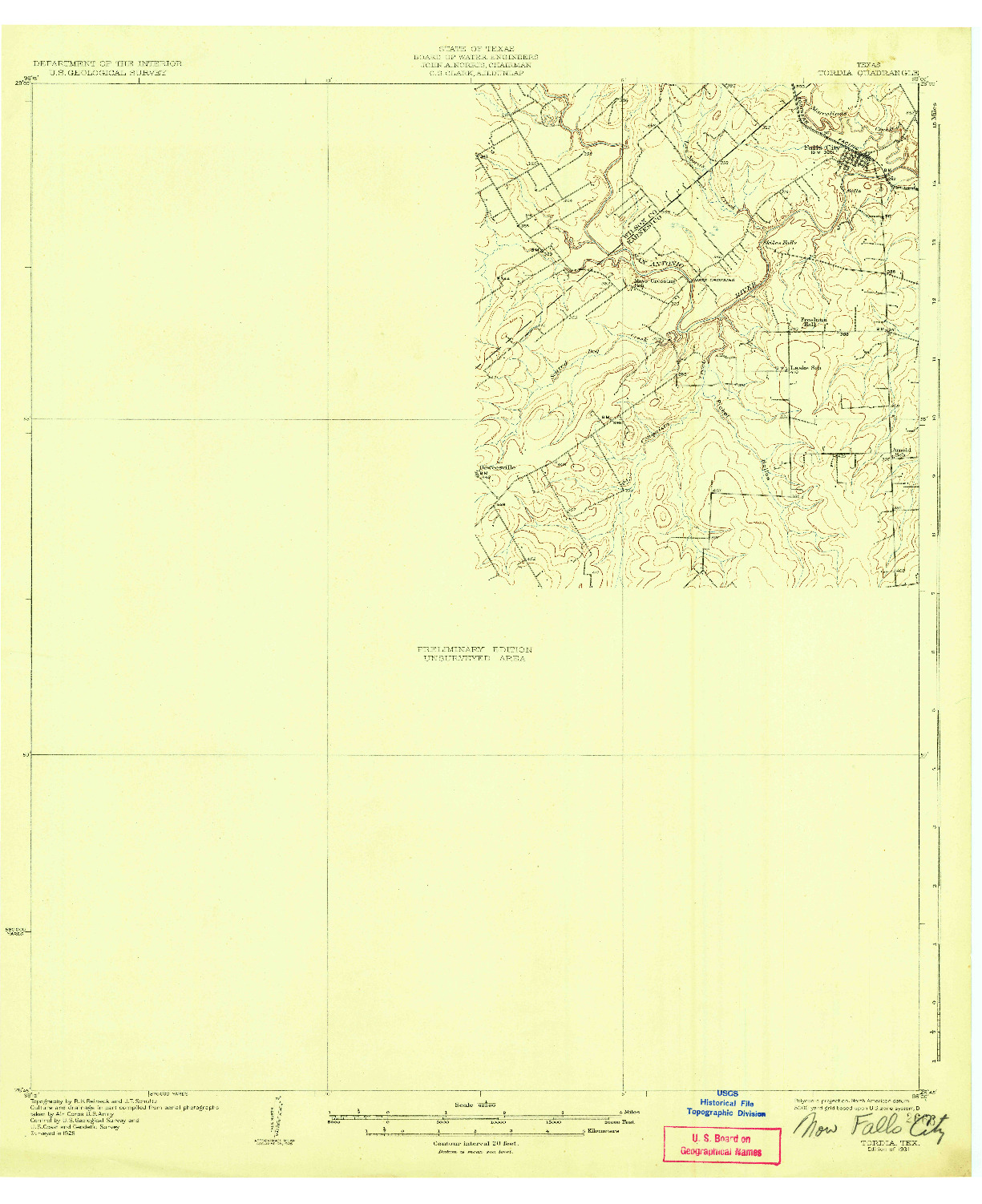 USGS 1:62500-SCALE QUADRANGLE FOR TORDIA, TX 1931