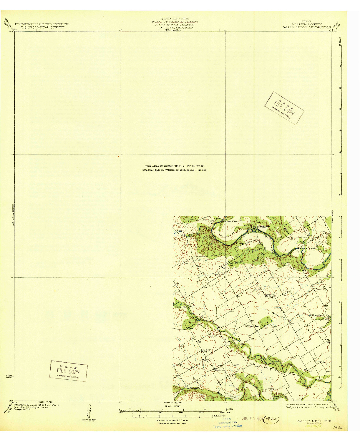 USGS 1:62500-SCALE QUADRANGLE FOR VALLEY MILLS, TX 1931